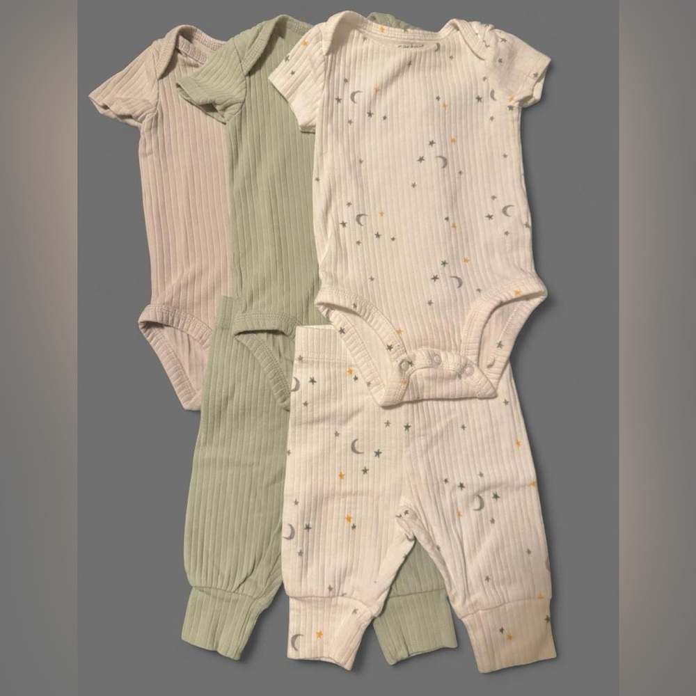Carter's Ribbed Bodysuit Sets - White, Green, and Grey
